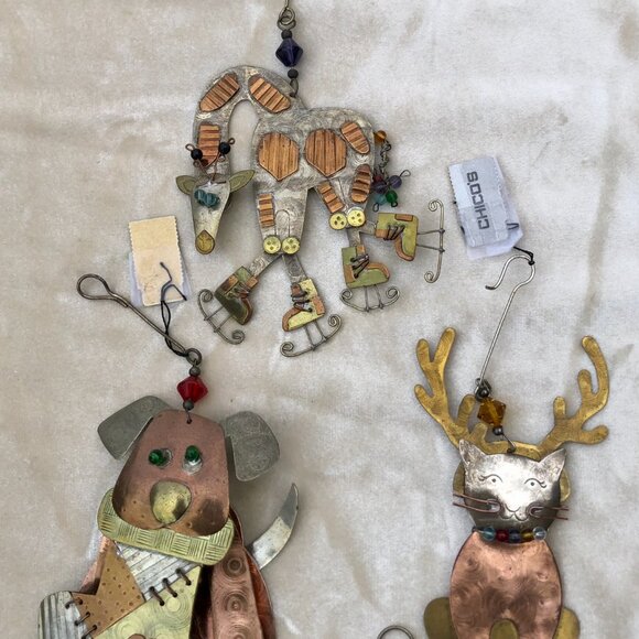Chico's Mixed Metal Cat Dog Ornaments gold copper silver Beading NWT Lot 3 - Picture 2 of 10